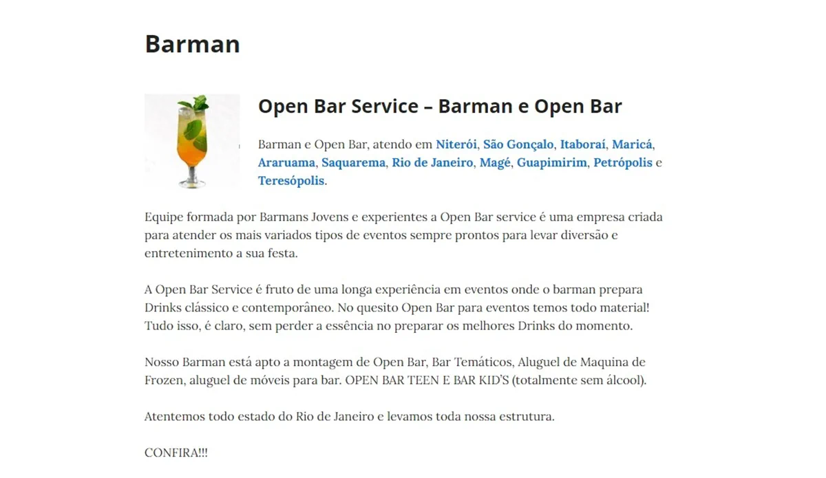Criação de site para barman