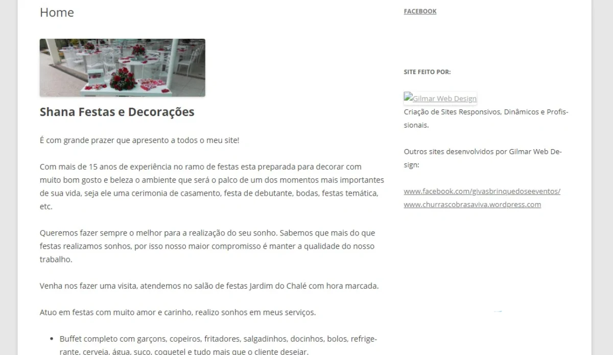 Criação de site para decoração de festas